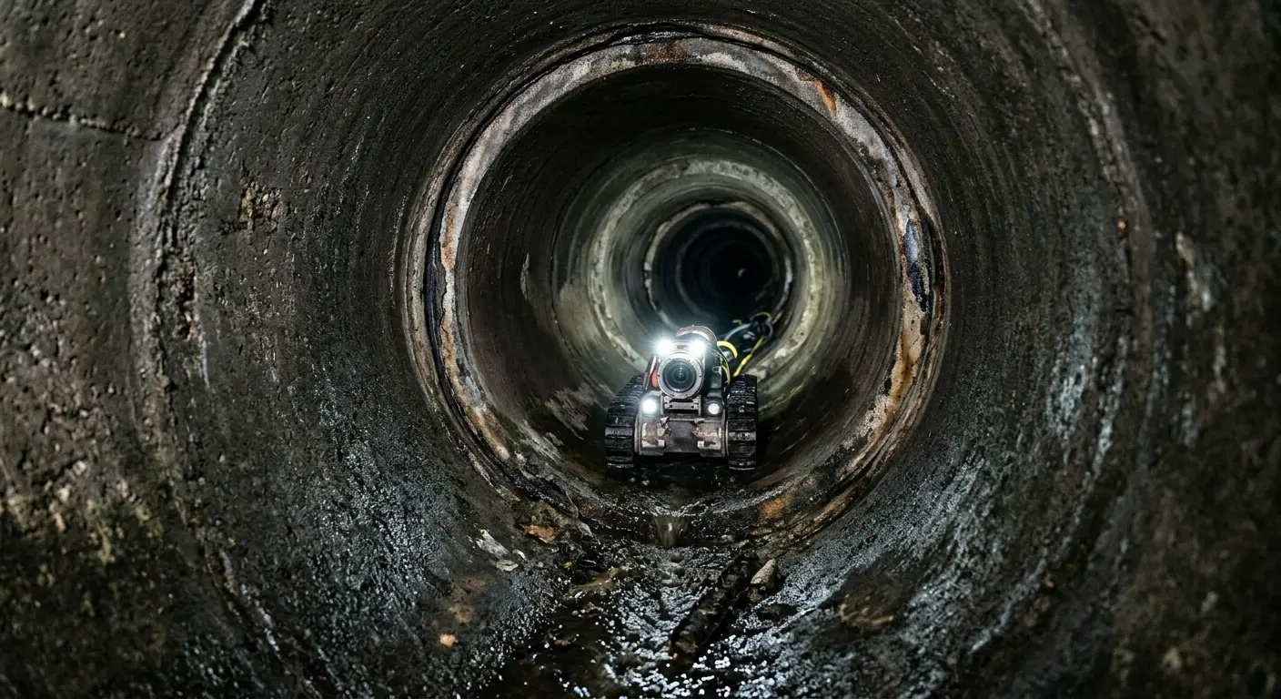 Robotic sewer camera inspecting pipe interior for Sewer Line Cleaning in Ironton